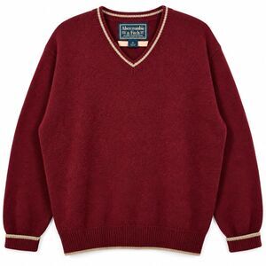 Vintage Abercrombie Fitch Men L 100% Wool Burgundy V Neck Sweater Preppy